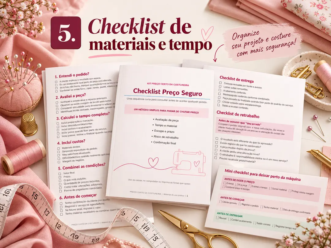 Checklist de materiais e tempo